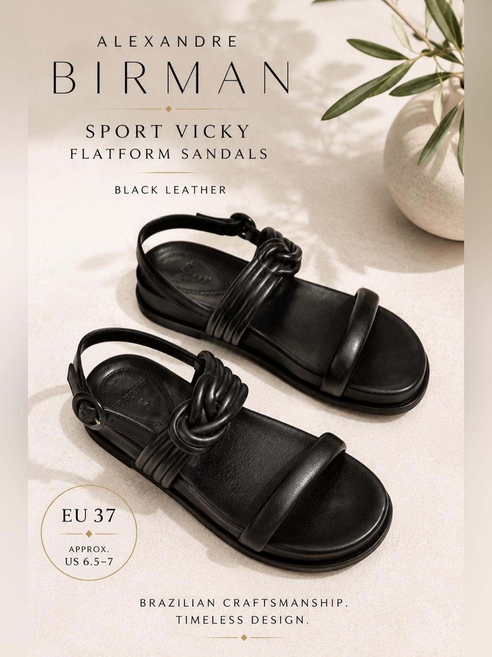 Alexandre Birman Sport Vicky Flatform Sandals Black Leather EU 37